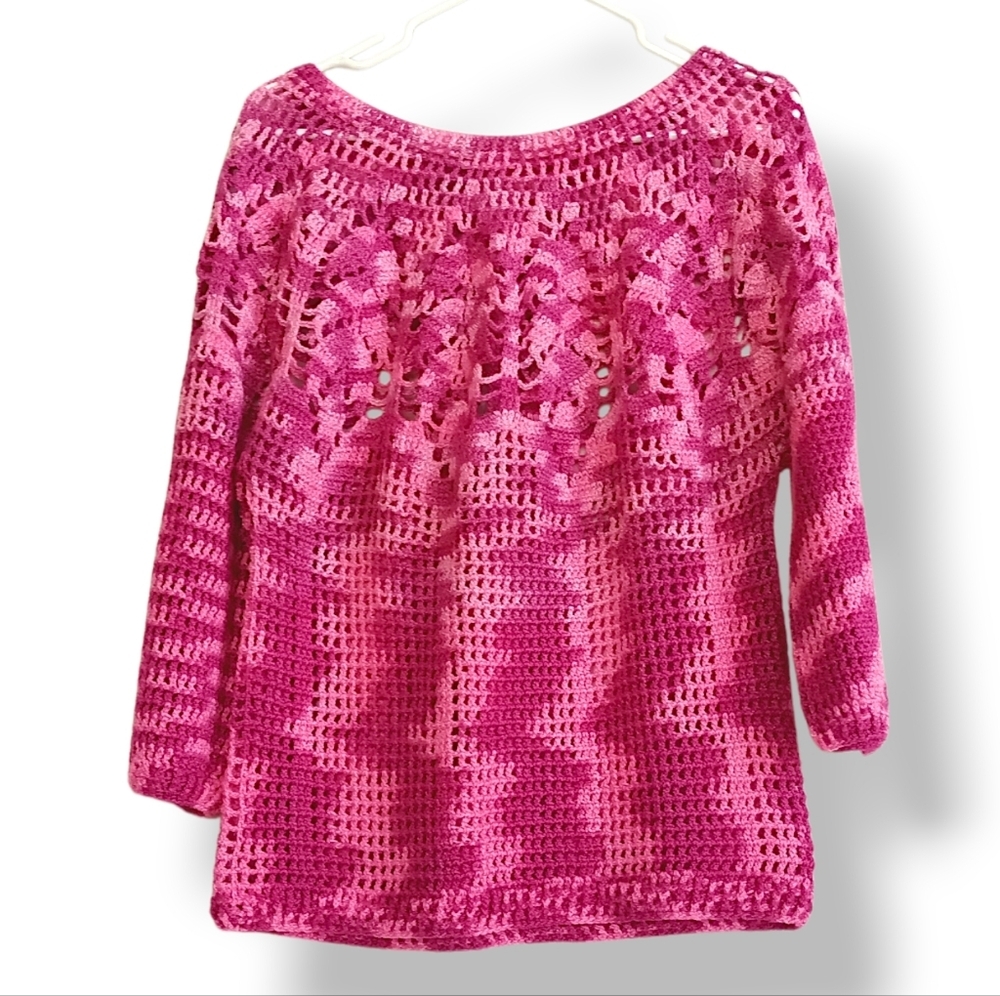 Pink Crochet Sweater Handmade Small